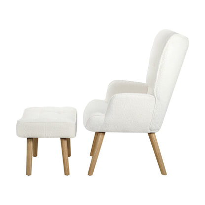 Oikiture 3x Armchair Lounge Chair Ottoman Sherpa Sofa White-Armchair-PEROZ Accessories