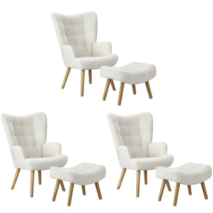 Oikiture 3x Armchair Lounge Chair Ottoman Sherpa Sofa White-Armchair-PEROZ Accessories