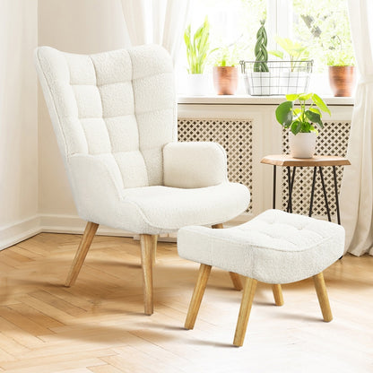 Oikiture 3x Armchair Lounge Chair Ottoman Sherpa Sofa White-Armchair-PEROZ Accessories