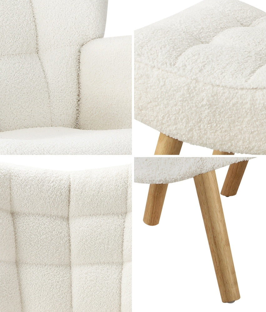 Oikiture 3x Armchair Lounge Chair Ottoman Sherpa Sofa White-Armchair-PEROZ Accessories