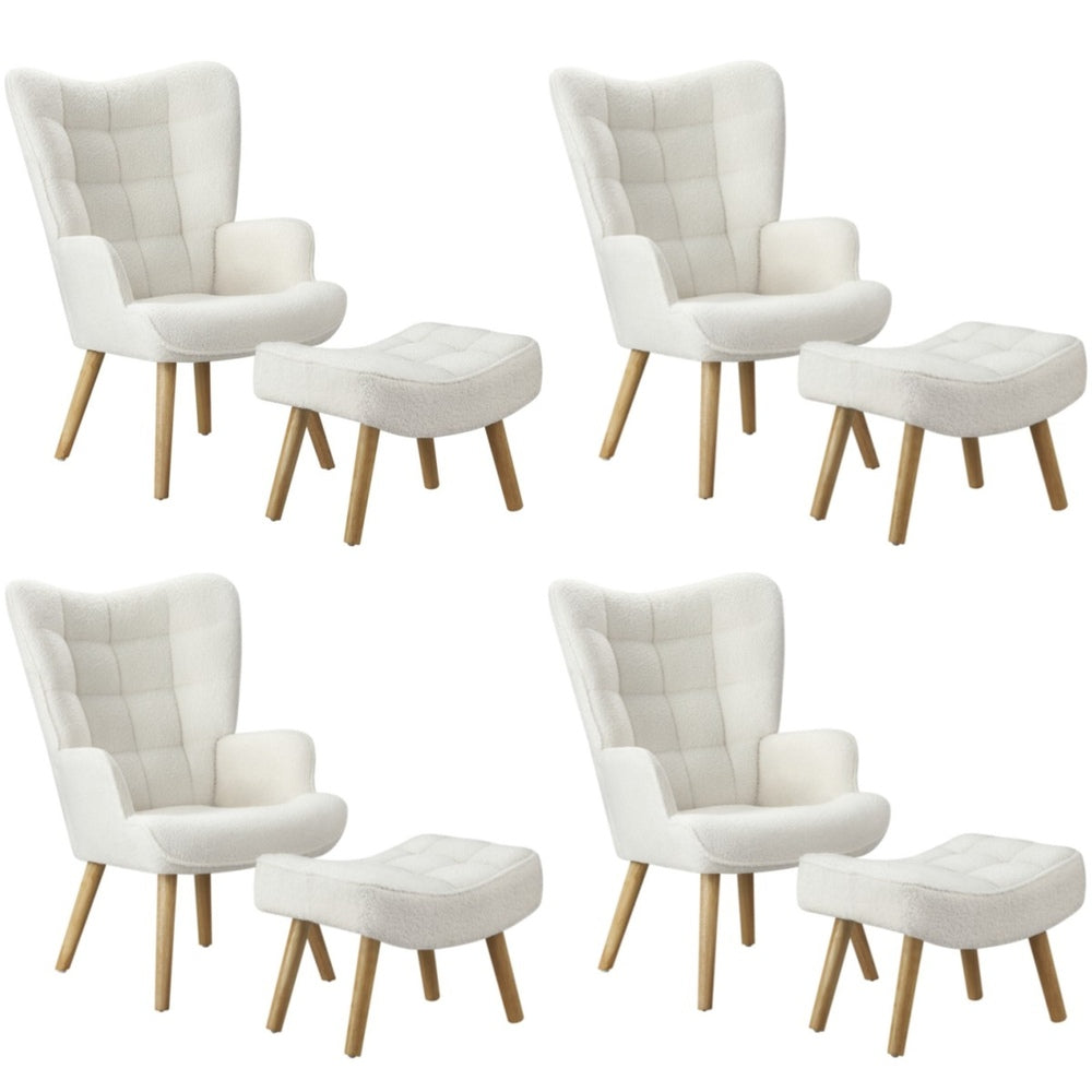 Oikiture 4x Armchair Lounge Chair Ottoman Sherpa Sofa White-Armchair-PEROZ Accessories