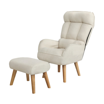 Oikiture Armchair wit Stool, Home Lounge with 360¡ Swivel Seat and 145¡ Recline Beige-Armchairs-PEROZ Accessories
