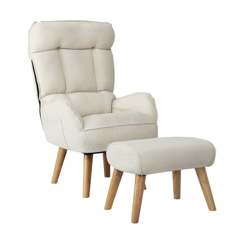Oikiture 2x 360 Swivel Recliner Armchair Lounge with Stool Beige-Armchair-PEROZ Accessories