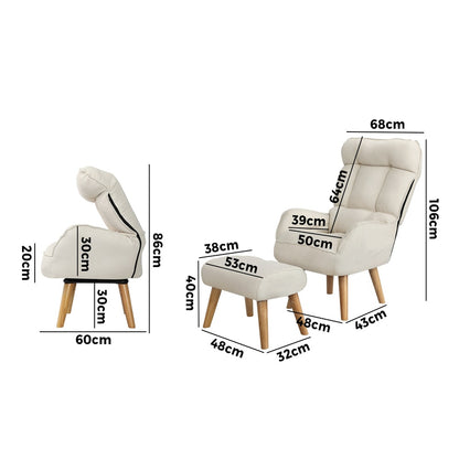Oikiture 2x 360 Swivel Recliner Armchair Lounge with Stool Beige-Armchair-PEROZ Accessories