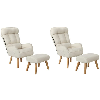 Oikiture 2x 360 Swivel Recliner Armchair Lounge with Stool Beige-Armchair-PEROZ Accessories