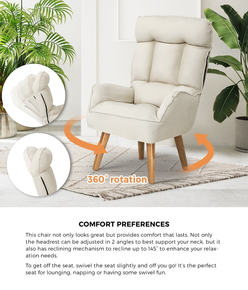 Oikiture 3x 360 Swivel Recliner Armchair Lounge with Stool Beige-Armchair-PEROZ Accessories