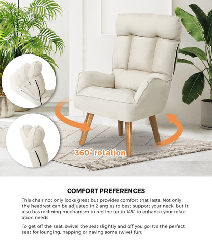 Oikiture 3x 360 Swivel Recliner Armchair Lounge with Stool Beige-Armchair-PEROZ Accessories