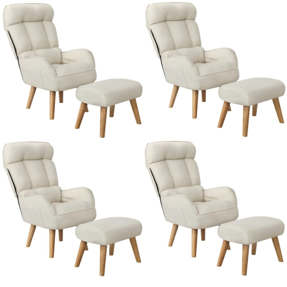 Oikiture 4x 360 Swivel Recliner Armchair Lounge with Stool Beige-Armchair-PEROZ Accessories