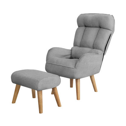 Oikiture Armchair wit Stool, Home Lounge with 360¡ Swivel Seat and 145¡ Recline Grey-Armchairs-PEROZ Accessories