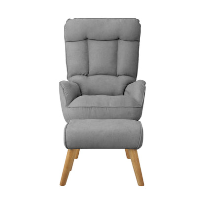 Oikiture 2x 360 Swivel Recliner Armchair Lounge with Stool Grey-Armchair-PEROZ Accessories