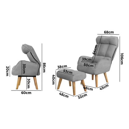 Oikiture 2x 360 Swivel Recliner Armchair Lounge with Stool Grey-Armchair-PEROZ Accessories