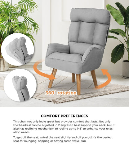 Oikiture 2x 360 Swivel Recliner Armchair Lounge with Stool Grey-Armchair-PEROZ Accessories