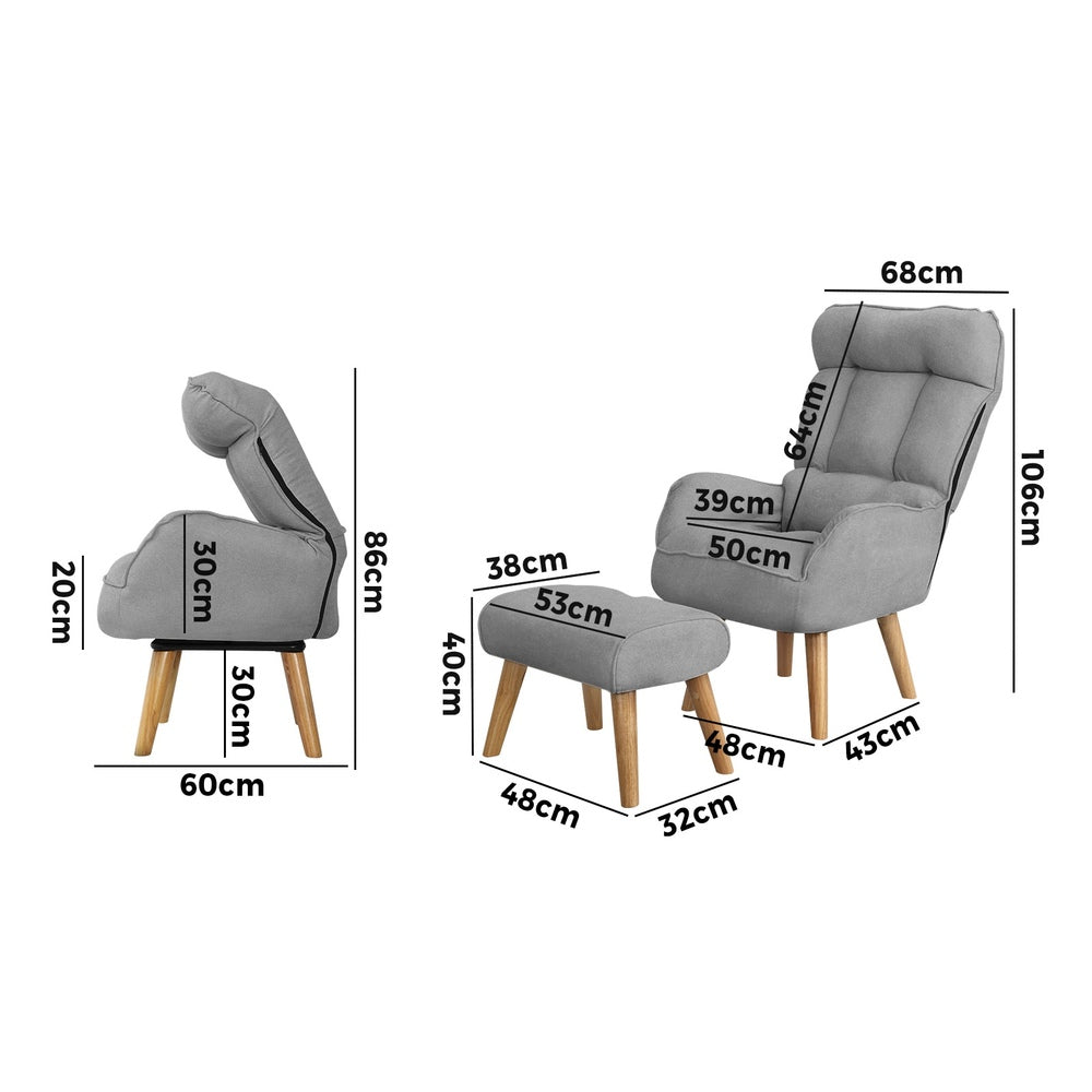 Oikiture 3x 360 Swivel Recliner Armchair Lounge with Stool Grey-Armchair-PEROZ Accessories
