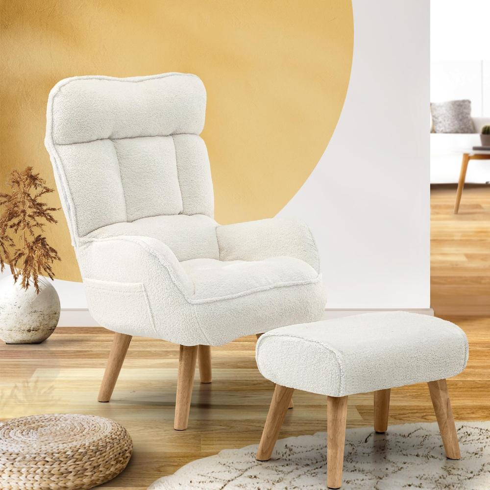Oikiture Armchair with Ottoman Swivel Lounge Sherpa Recliner Chair Home Furniture-Armchairs-PEROZ Accessories