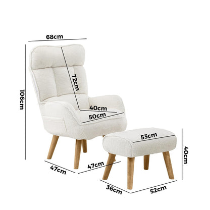 Oikiture 2X 360 Swivel Recliner Armchair Lounge with Stool Sherpa-Armchair-PEROZ Accessories