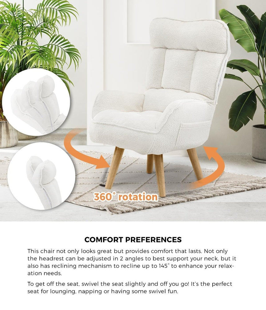 Oikiture 2X 360 Swivel Recliner Armchair Lounge with Stool Sherpa-Armchair-PEROZ Accessories