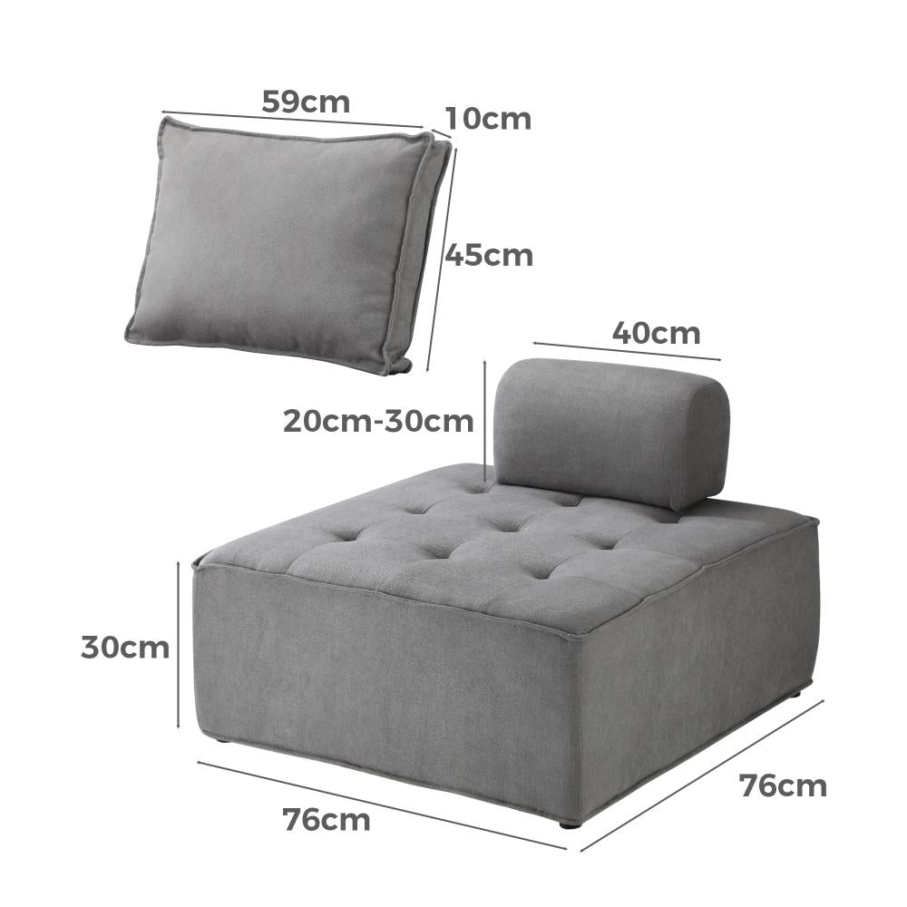 Oikiture 2PCS Modular Sofa Lounge Chair Armless Adjustable Back Linen Grey-Armchairs-PEROZ Accessories