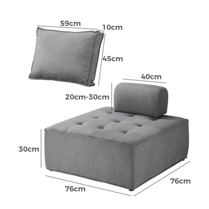 Oikiture 2PCS Modular Sofa Lounge Chair Armless Adjustable Back Linen Grey-Armchairs-PEROZ Accessories