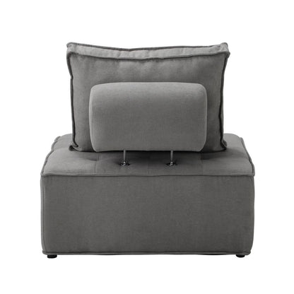 Oikiture 2PCS Modular Sofa Lounge Chair Armless Adjustable Back Linen Grey-Armchairs-PEROZ Accessories