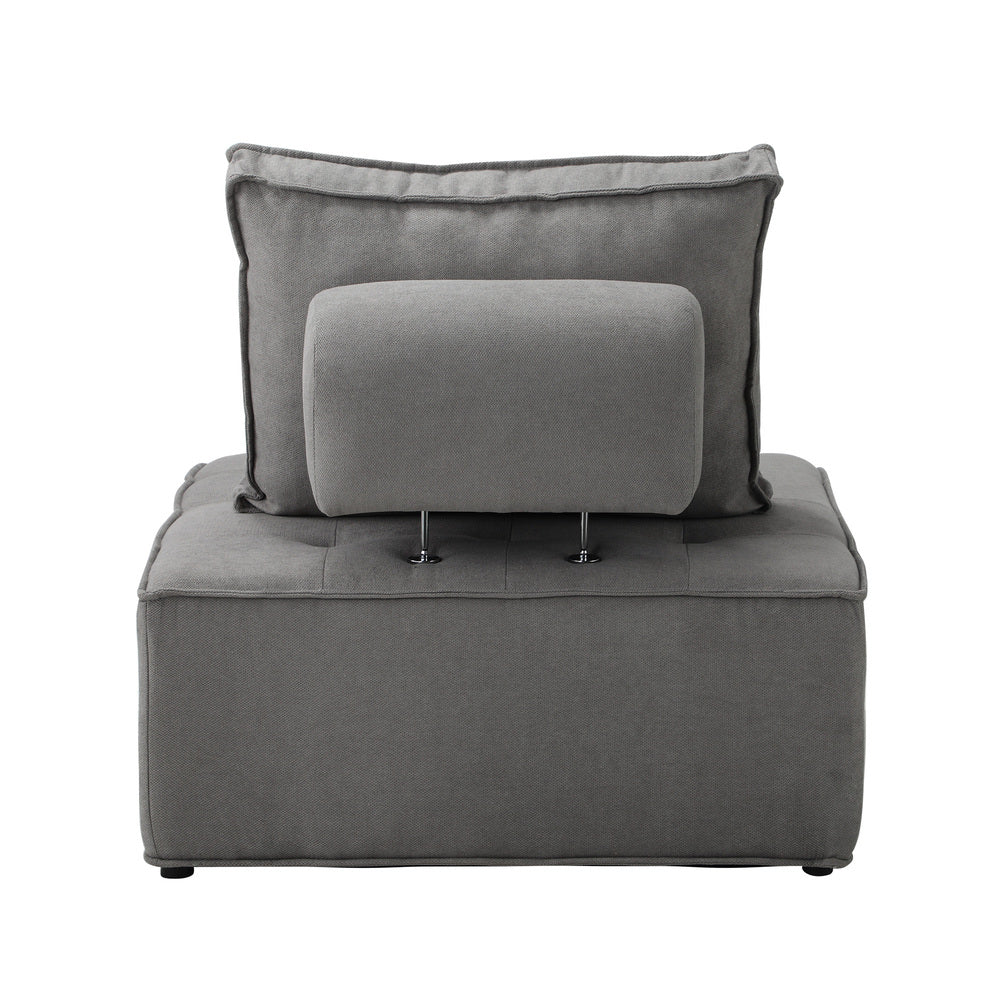 Oikiture 2PCS Modular Sofa Lounge Chair Armless Adjustable Back Linen Grey-Armchairs-PEROZ Accessories