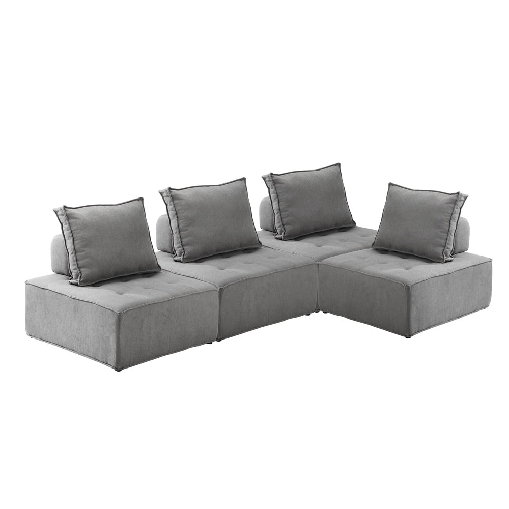Oikiture 4PCS Modular Sofa Lounge Chair Armless Adjustable Back Linen Grey-Armchairs-PEROZ Accessories