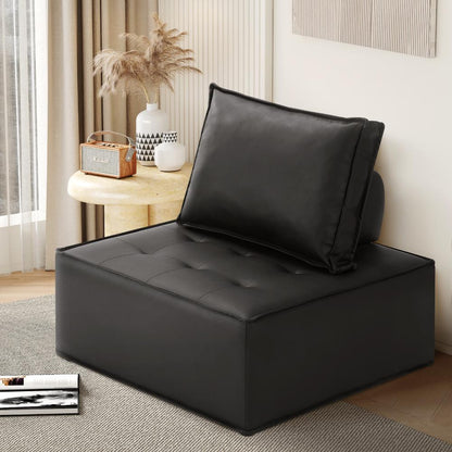 Oikiture Pu Leather Sofa Couch Louge Chair Home Furniture Black-Armchairs-PEROZ Accessories