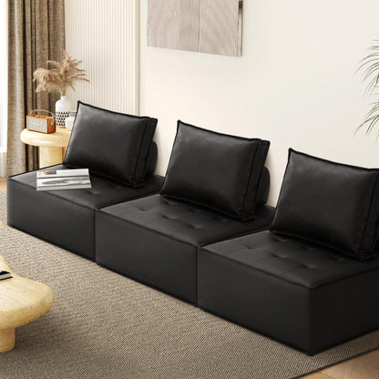Oikiture 3pcs Pu Leather Sofa Couch Louge Chair Home Furniture Black-Armchairs-PEROZ Accessories