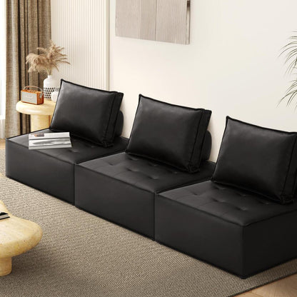 Oikiture 3pcs Pu Leather Sofa Couch Louge Chair Home Furniture Black-Armchairs-PEROZ Accessories