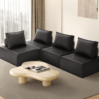 Oikiture 4pcs Pu Leather Sofa Couch Louge Chair Home Furniture Black-Armchairs-PEROZ Accessories