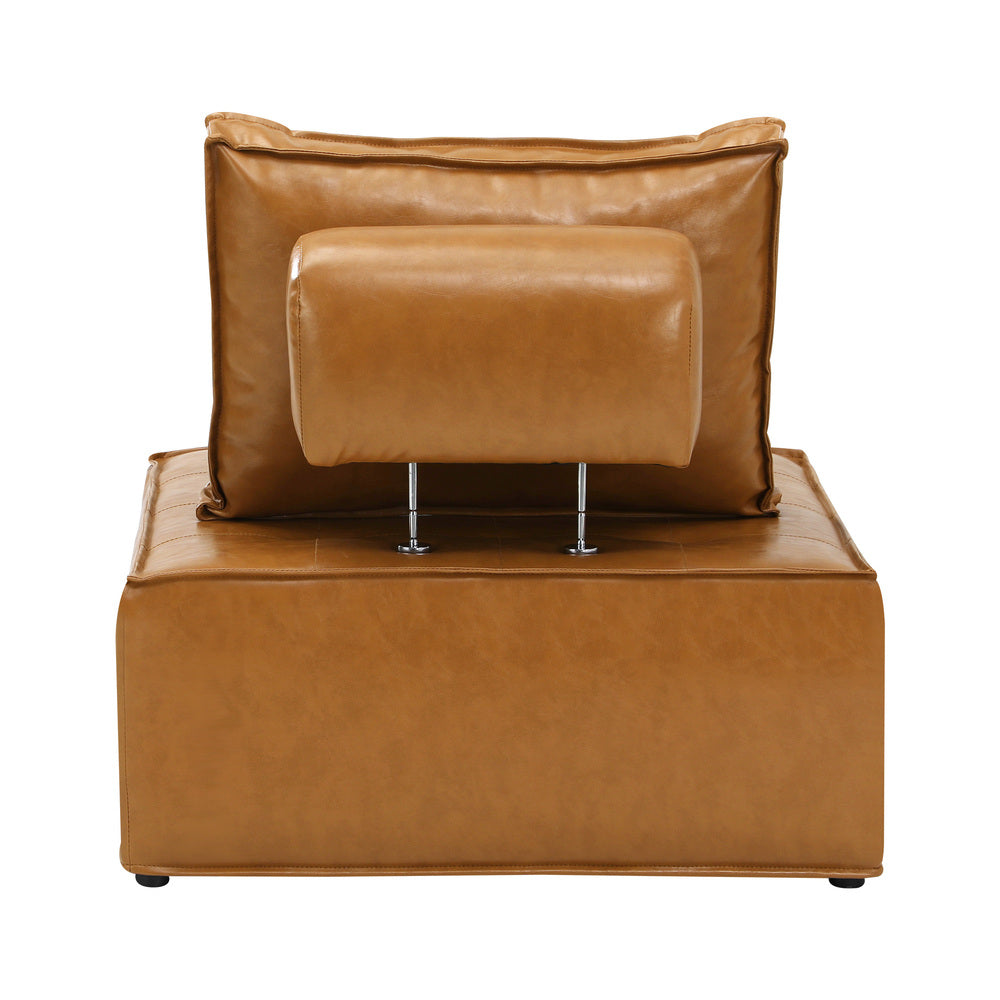 Oikiture Pu Leather Sofa Couch Brown-Armchairs-PEROZ Accessories