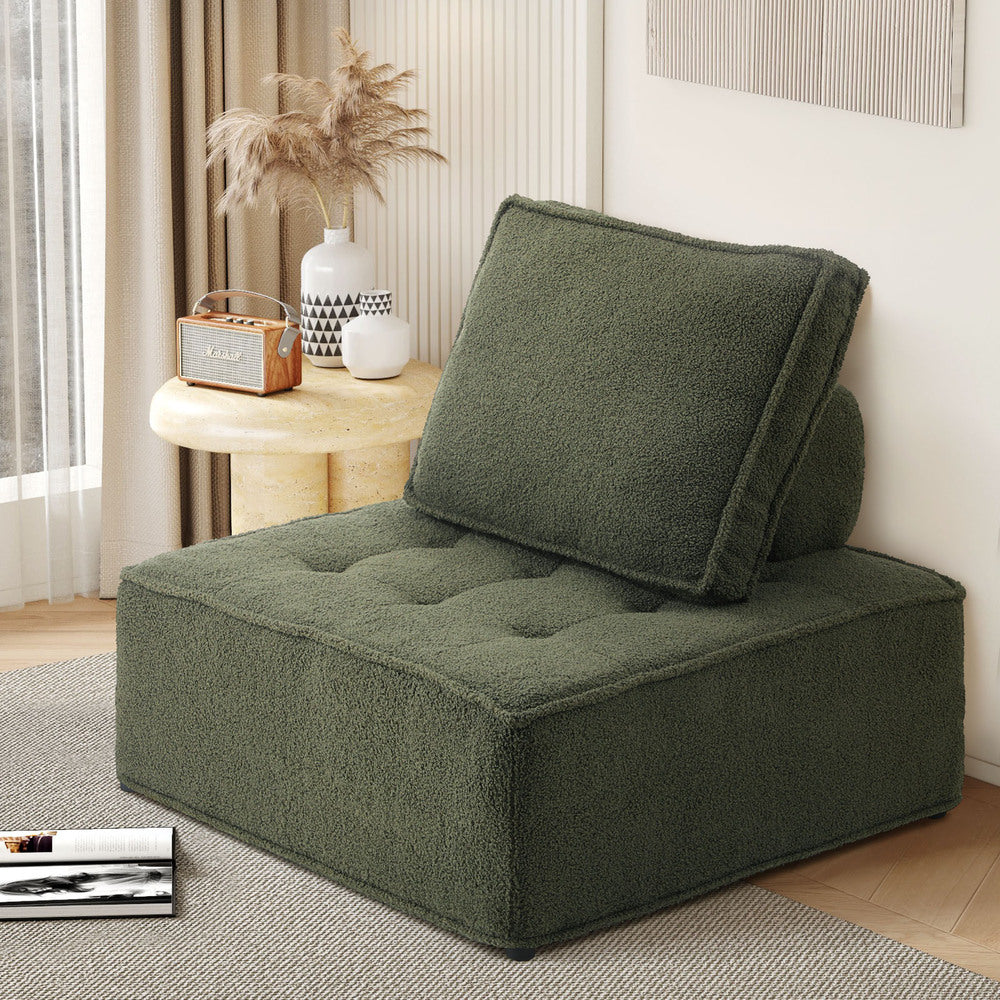 Oikiture 1PC Modular Sofa Lounge Chair Armless Sherpa Green-Armchair-PEROZ Accessories