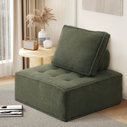 Oikiture 1PC Modular Sofa Lounge Chair Armless Sherpa Green-Armchair-PEROZ Accessories