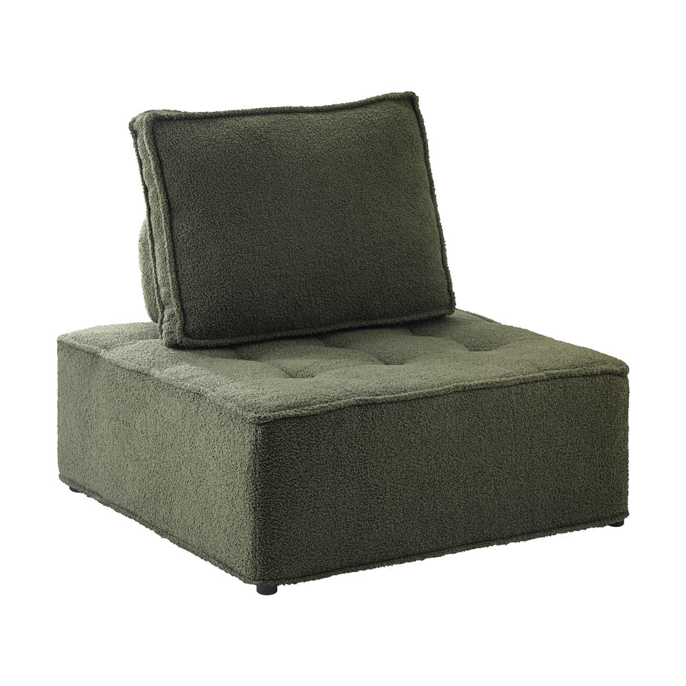 Oikiture 1PC Modular Sofa Lounge Chair Armless Sherpa Green-Armchair-PEROZ Accessories