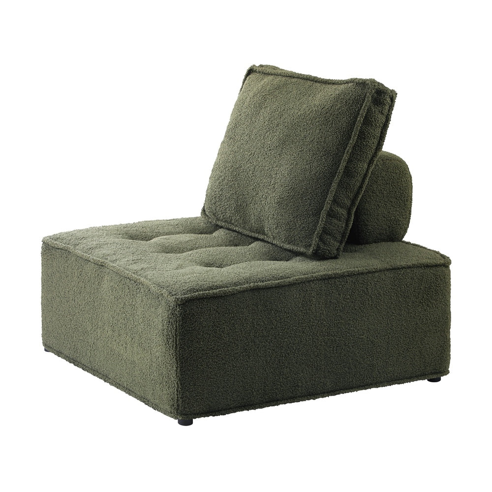 Oikiture 1PC Modular Sofa Lounge Chair Armless Sherpa Green-Armchair-PEROZ Accessories