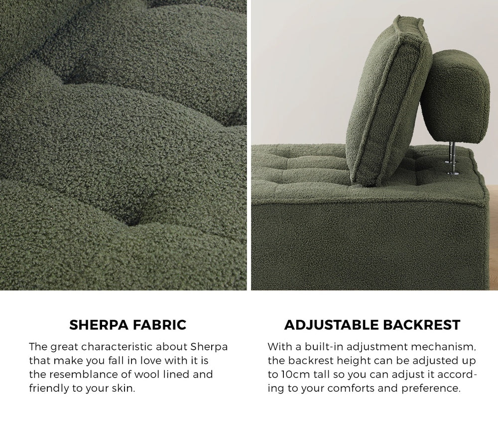 Oikiture 1PC Modular Sofa Lounge Chair Armless Sherpa Green-Armchair-PEROZ Accessories