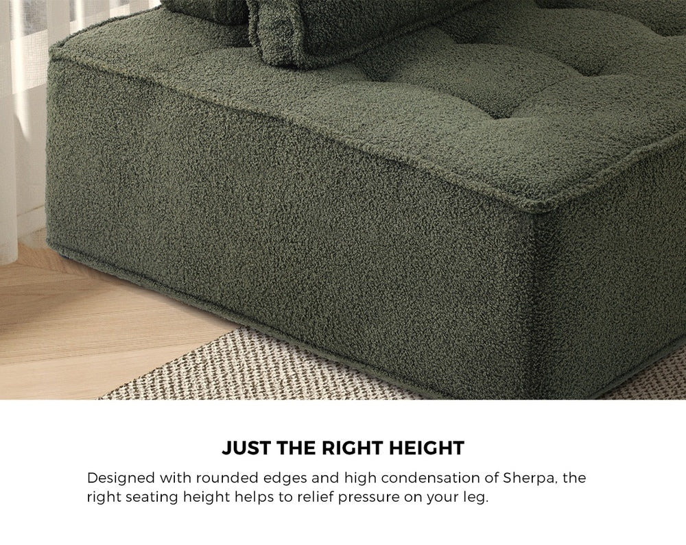 Oikiture 1PC Modular Sofa Lounge Chair Armless Sherpa Green-Armchair-PEROZ Accessories