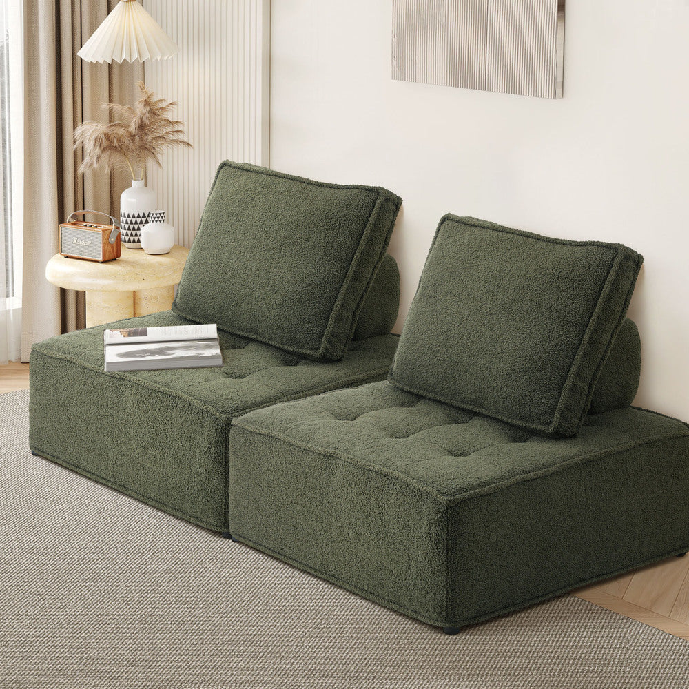 Oikiture 2PCS Modular Sofa Lounge Chair Armless Sherpa Green-Armchair-PEROZ Accessories