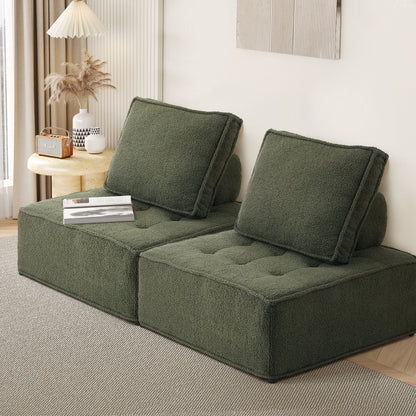 Oikiture 2PCS Modular Sofa Lounge Chair Armless Sherpa Green-Armchair-PEROZ Accessories