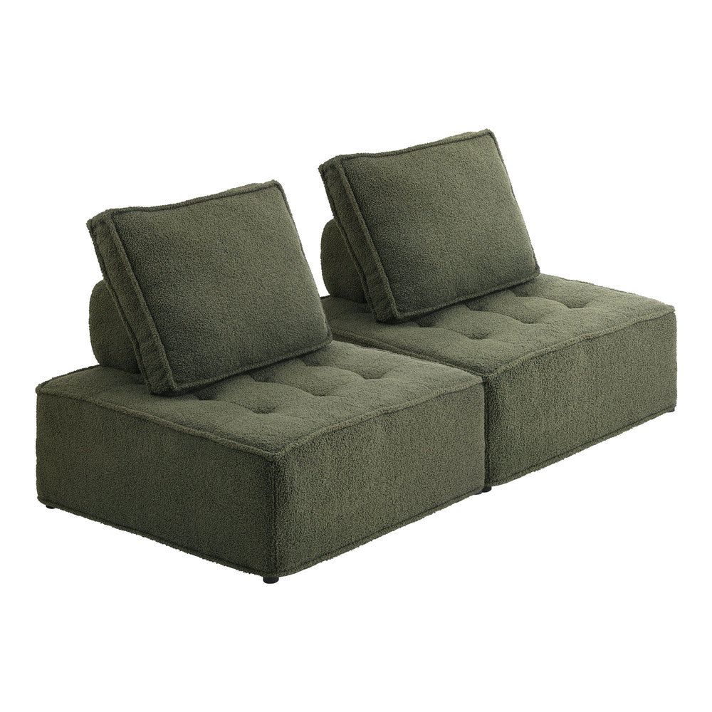 Oikiture 2PCS Modular Sofa Lounge Chair Armless Sherpa Green-Armchair-PEROZ Accessories