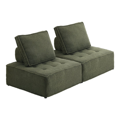 Oikiture 2PCS Modular Sofa Lounge Chair Armless Sherpa Green-Armchair-PEROZ Accessories