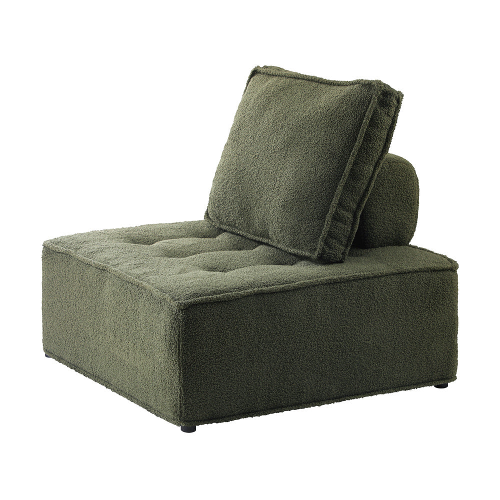 Oikiture 2PCS Modular Sofa Lounge Chair Armless Sherpa Green-Armchair-PEROZ Accessories