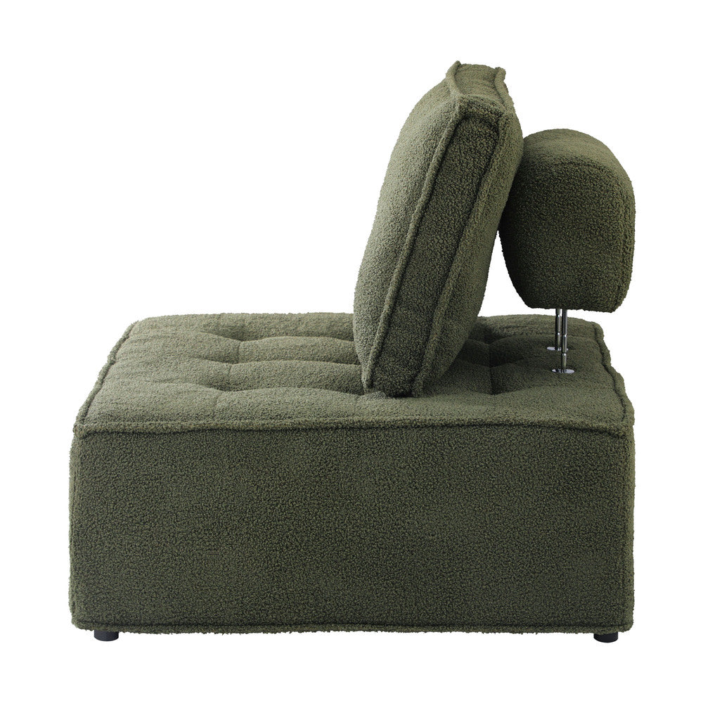 Oikiture 2PCS Modular Sofa Lounge Chair Armless Sherpa Green-Armchair-PEROZ Accessories