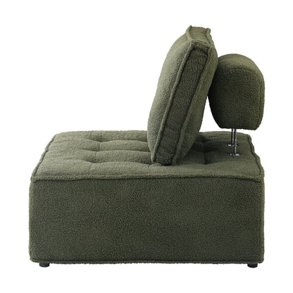 Oikiture 2PCS Modular Sofa Lounge Chair Armless Sherpa Green-Armchair-PEROZ Accessories