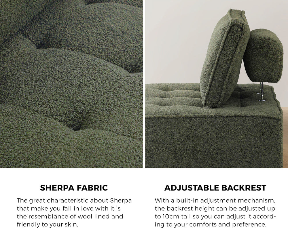 Oikiture 2PCS Modular Sofa Lounge Chair Armless Sherpa Green-Armchair-PEROZ Accessories