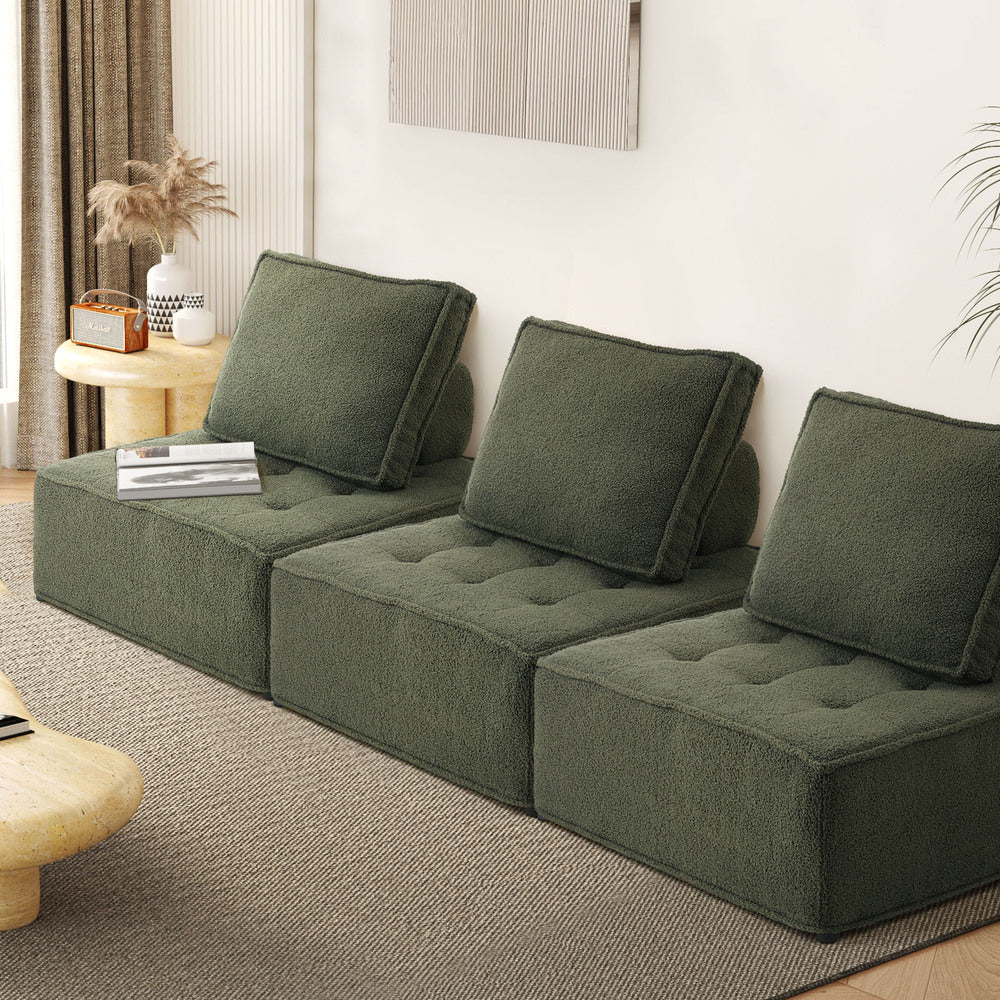 Oikiture 3PCS Modular Sofa Lounge Chair Armless Sherpa Green-Armchair-PEROZ Accessories