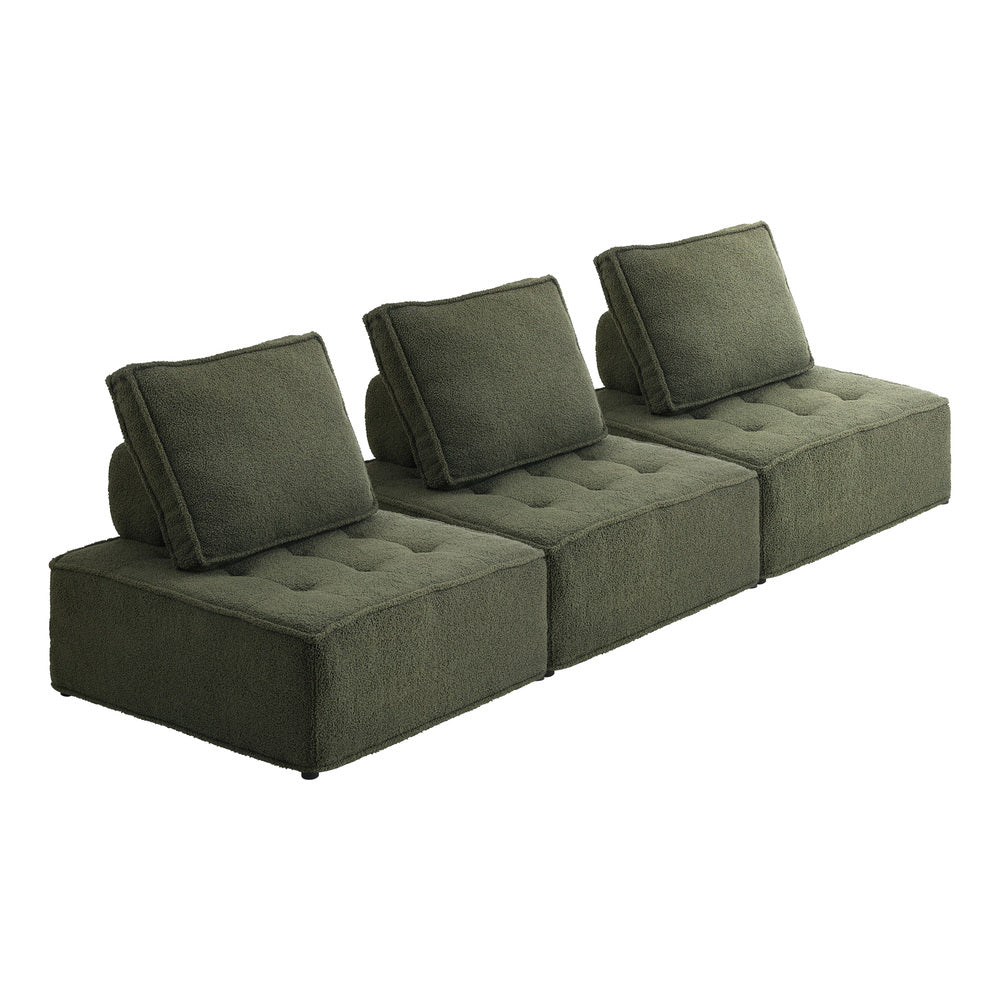 Oikiture 3PCS Modular Sofa Lounge Chair Armless Sherpa Green-Armchair-PEROZ Accessories
