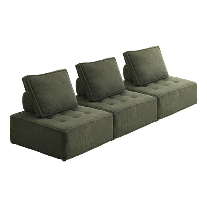 Oikiture 3PCS Modular Sofa Lounge Chair Armless Sherpa Green-Armchair-PEROZ Accessories