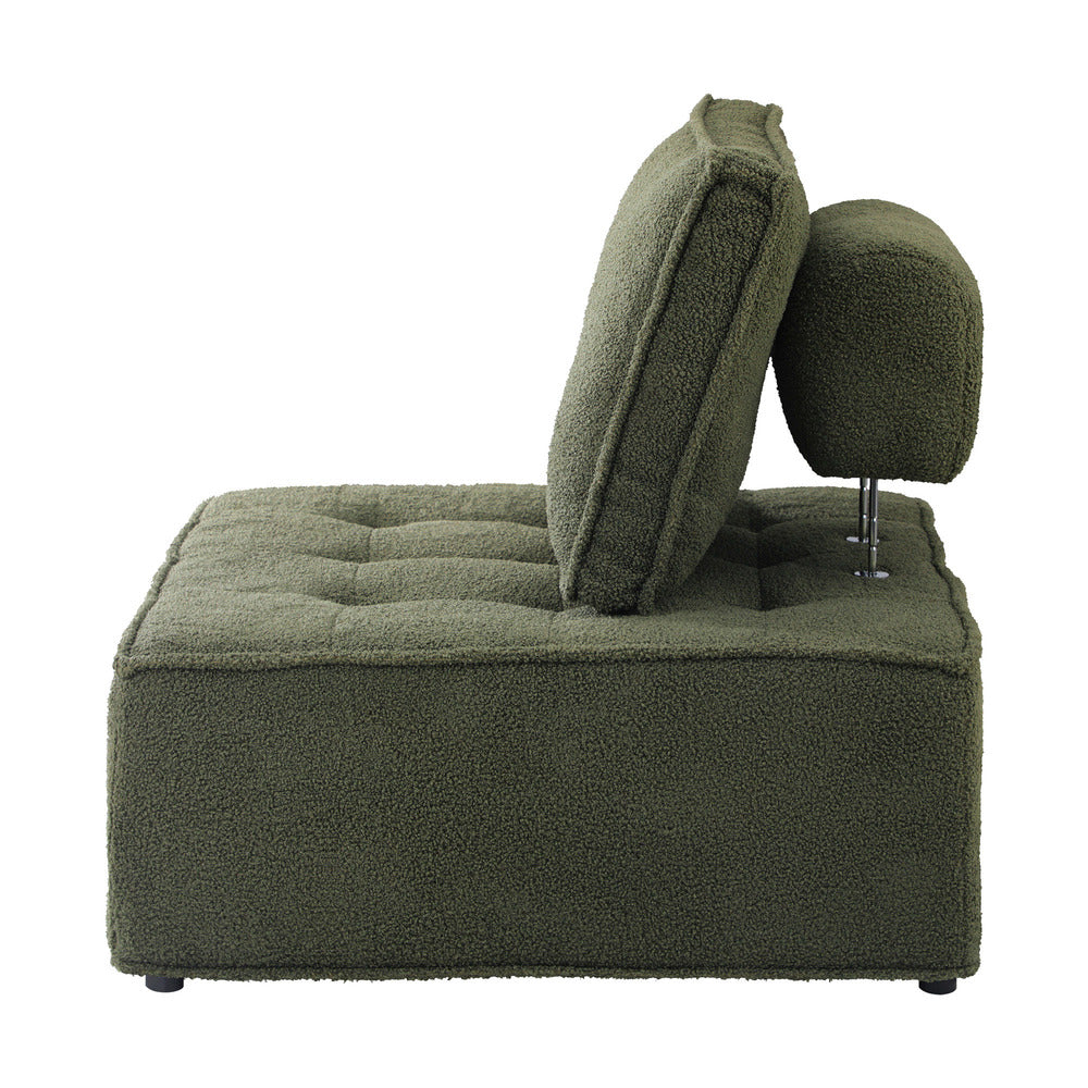 Oikiture 3PCS Modular Sofa Lounge Chair Armless Sherpa Green-Armchair-PEROZ Accessories
