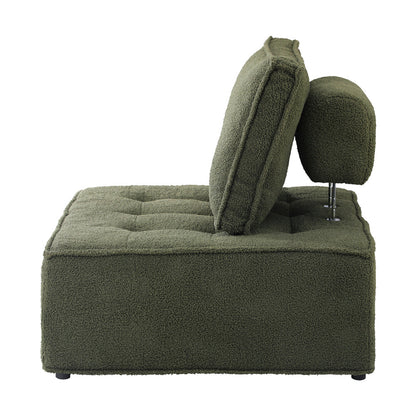 Oikiture 3PCS Modular Sofa Lounge Chair Armless Sherpa Green-Armchair-PEROZ Accessories