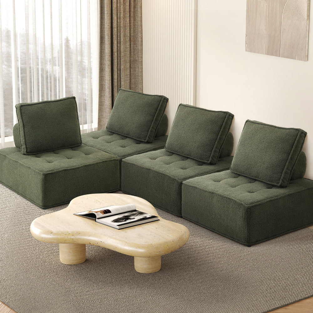 Oikiture 4PCS Modular Sofa Lounge Chair Armless Sherpa Green-Armchair-PEROZ Accessories